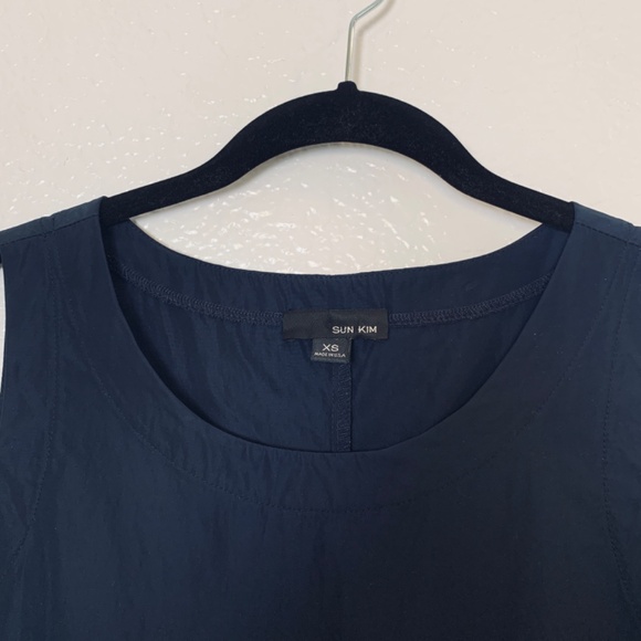 Sun Kim Dress XS Navy Blue Parachute Bubble Hem Lagenlook Artsy Modest - Picture 4 of 11